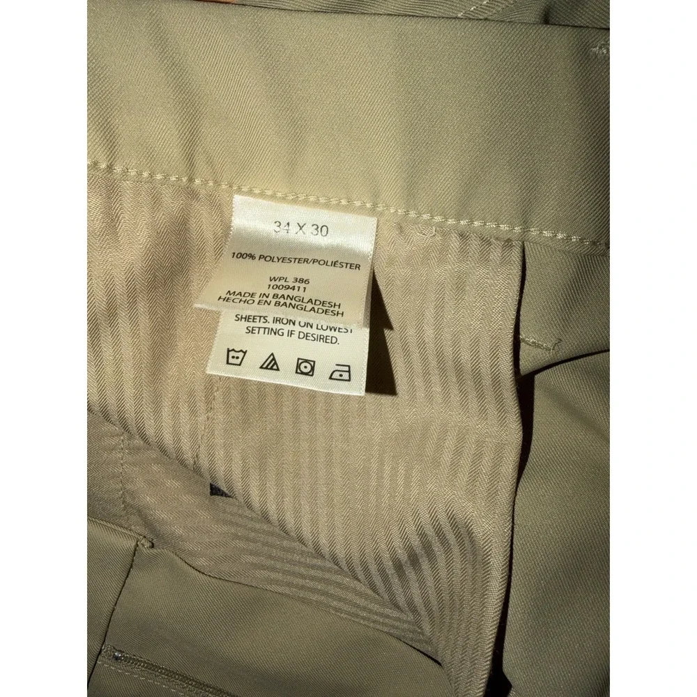 Haggar H26 Mens Khaki Tan Straight Leg Flat Front Dress Pants 34x30 WPL 386